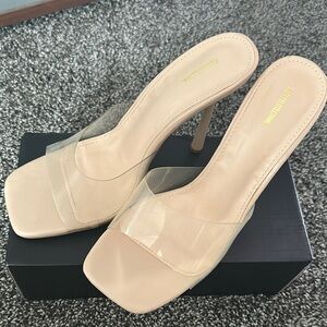Fashion Nova Nude Clear Strap Mule Heels